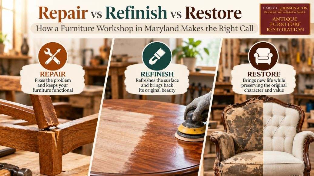 Repair vs Refinish vs Restore – How a Furniture Workshop in Maryland Makes the Right Call